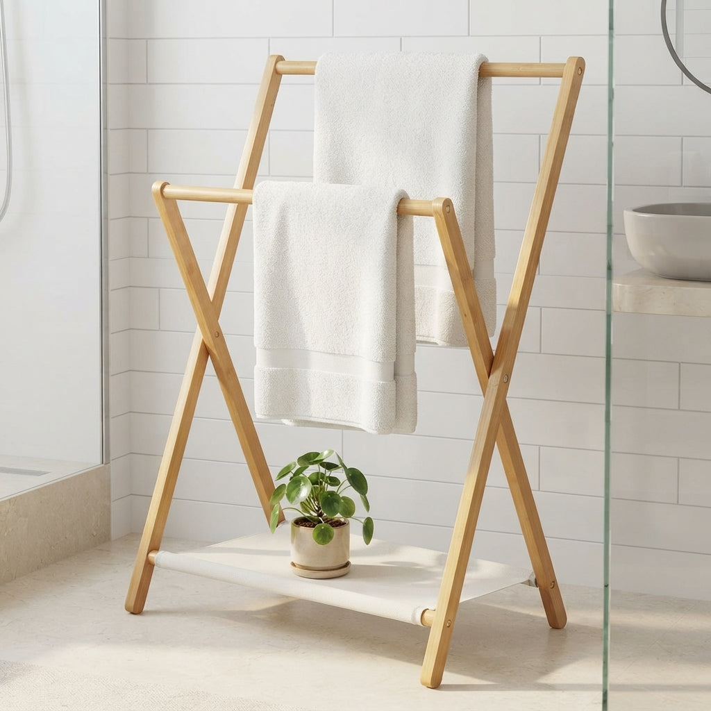 Solid Wood Folding Towel & Garment Rack