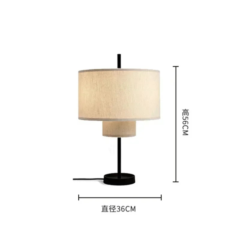 Table lamp with dimensions indicated on a white background