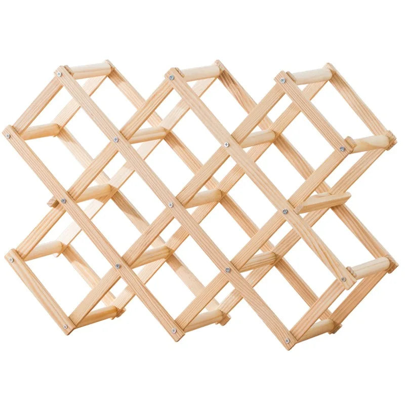 Wooden wine rack with a geometric design on a white background